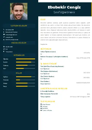 Sınıf Öğretmeni Cv Örnekleri cv indir